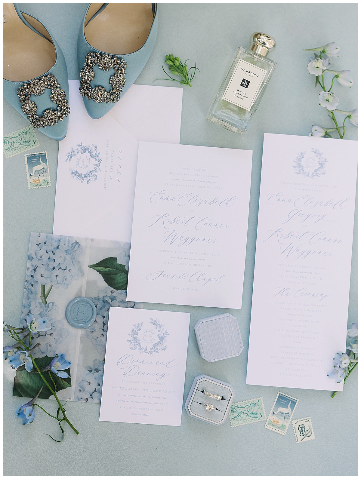 Wedding Invitation Layflat Blue Velvet